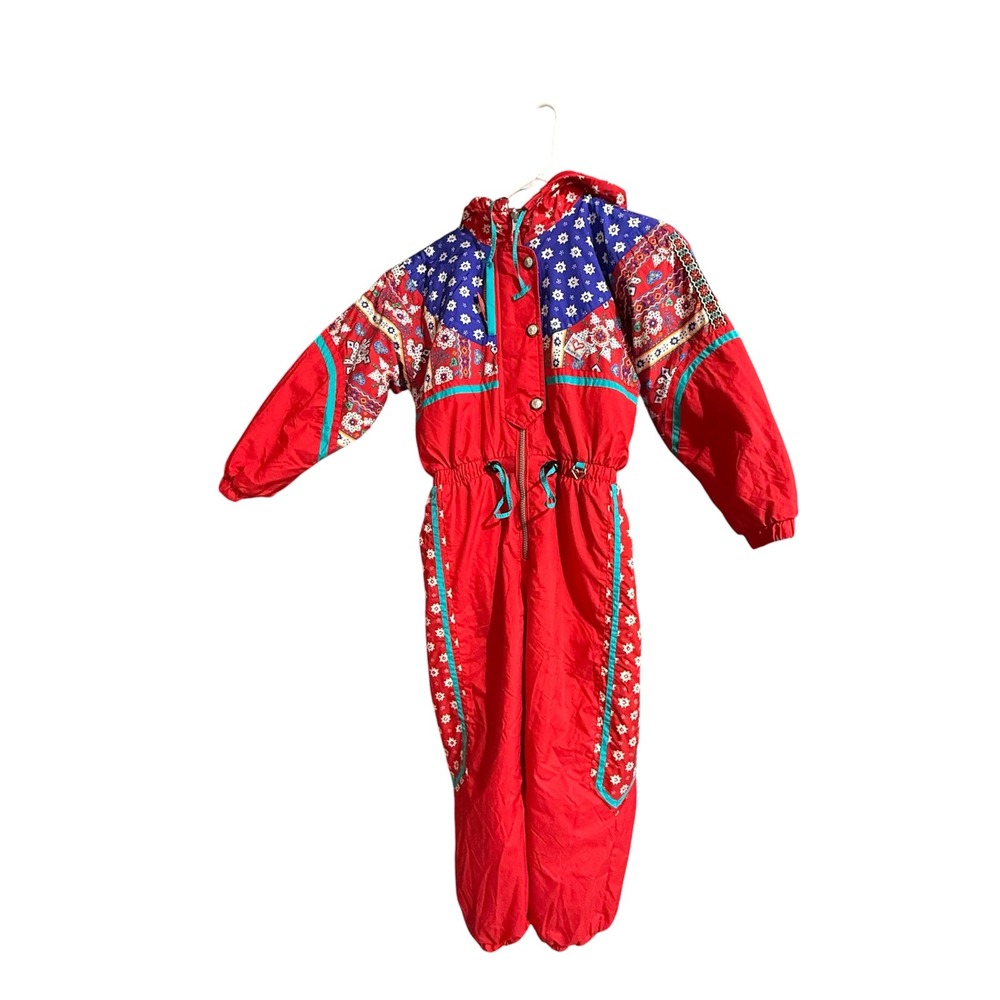 Vintage Obermeyer Snow Suit Reversible Red Blue Colorblock Floral RetroKids
